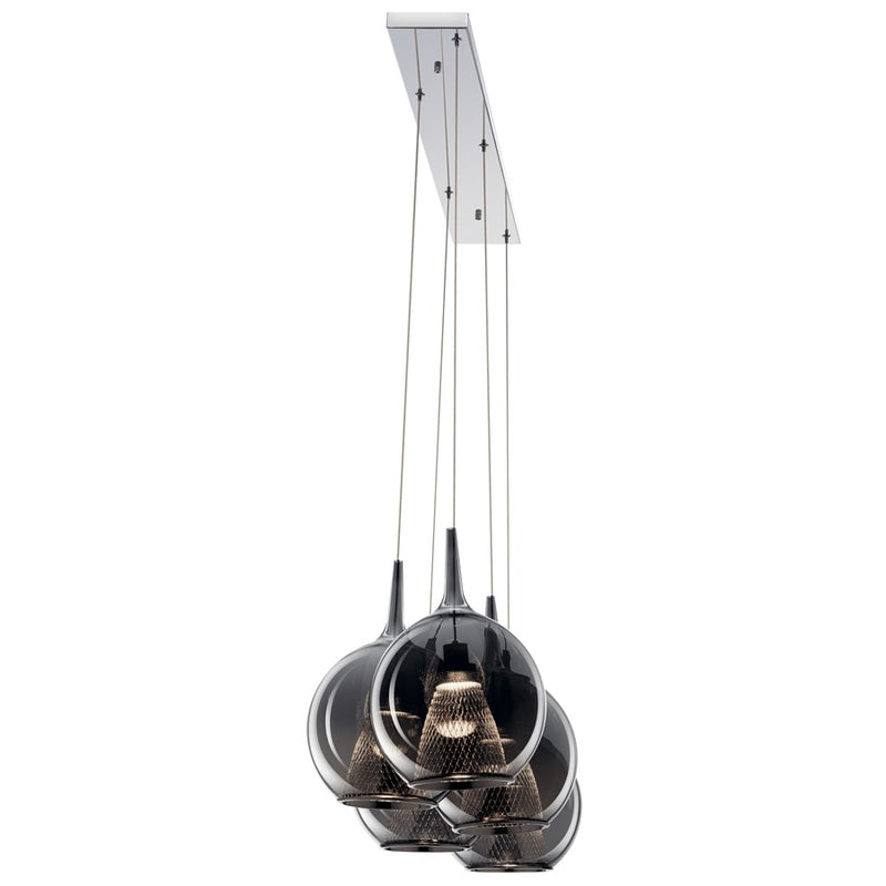 Kichler Zin 3-Light Cluster Pendant | Contemporary Chrome and Smoked Glass | Living Room & Dining Room | 21in Wide, 325 Lumens per Light | Model 84155