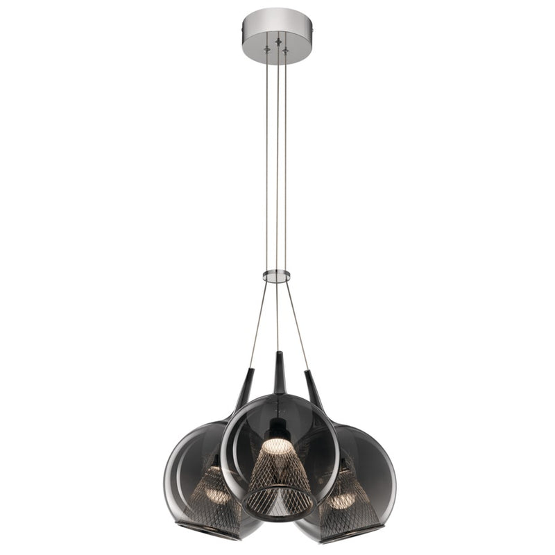 Kichler Zin 3-Light Cluster Pendant | Contemporary Chrome and Smoked Glass | Living Room & Dining Room | 21in Wide, 325 Lumens per Light | Model 84155