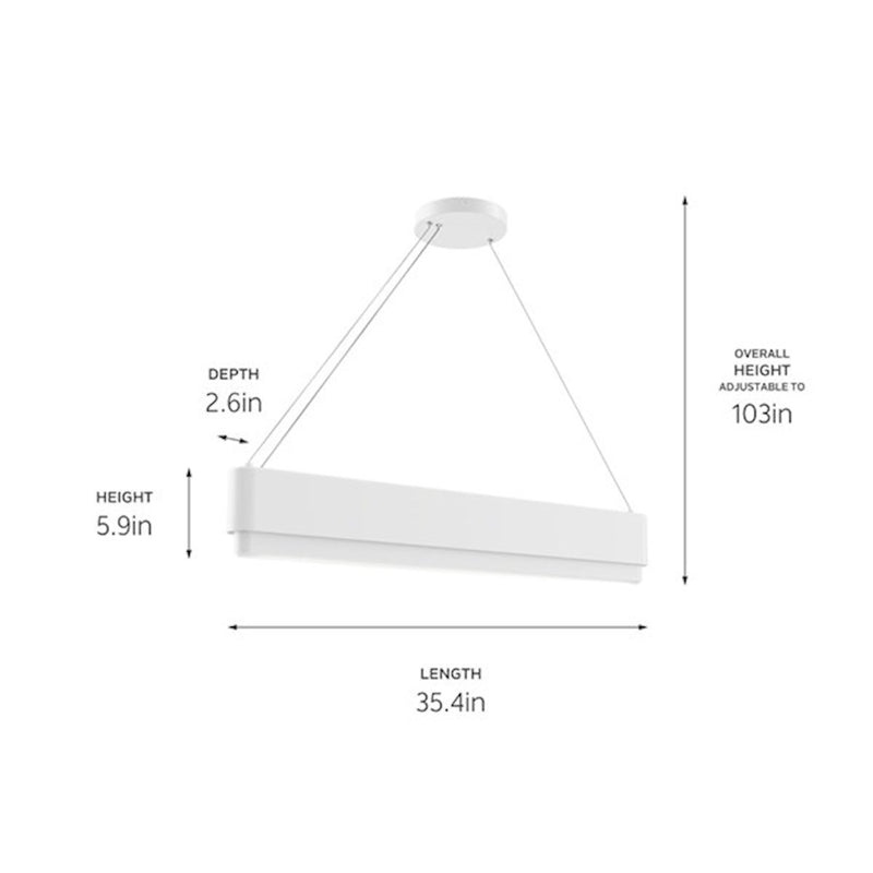 Kichler Walman 35in 1-Light Linear Chandelier | White Steel | Kitchen Island & Dining Room | 1050 Lumens, 3000K, Dimmable | Model 84316WH