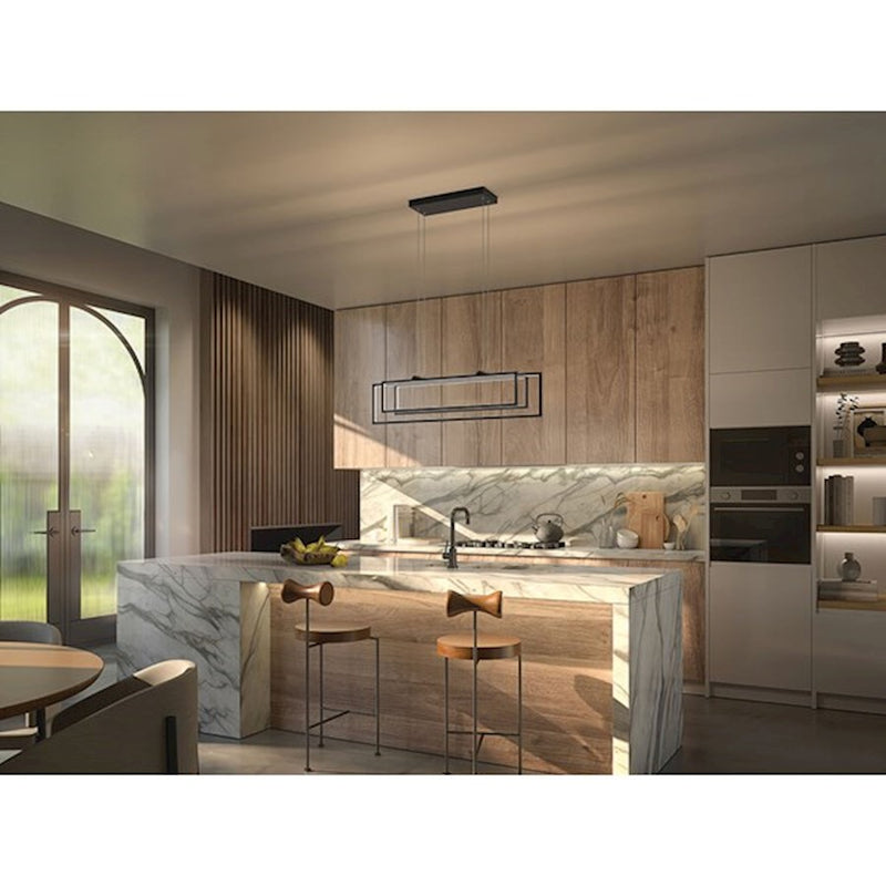 Kichler Jestin 38in 3-Light Linear Chandelier | Matte Black Steel | Kitchen Island & Dining Room | 38 x 6 x 9 in | Model 84322MBK