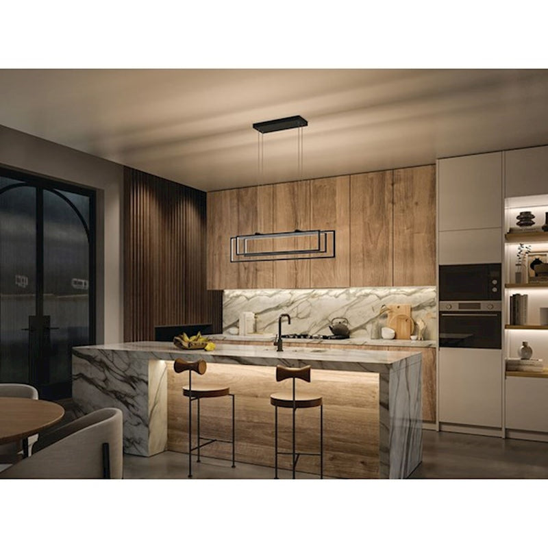 Kichler Jestin 38in 3-Light Linear Chandelier | Matte Black Steel | Kitchen Island & Dining Room | 38 x 6 x 9 in | Model 84322MBK