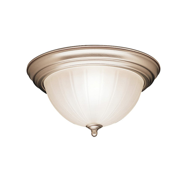 Kichler 2-Light Flush Mount Ceiling Light | Transitional Brushed Nickel and Satin Etched Glass | Hallway & Bedroom | 13.25 x 5.5 in | Model 8654NI