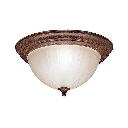 Kichler 13in 2-Light Flush Mount | Transitional Tannery Bronze and Satin Etched Glass | Hallway & Bedroom | 13.25 x 5.5 in | Model 8654TZ