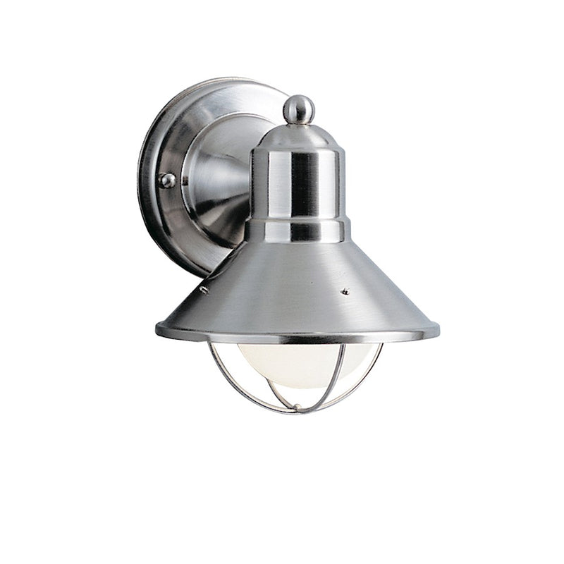 Kichler Seaside 1-Light Outdoor Wall Sconce | Brushed Nickel Aluminum | Covered Patio & Entryway | 6 x 7.5 in, Wet Rated | Model 9021NI