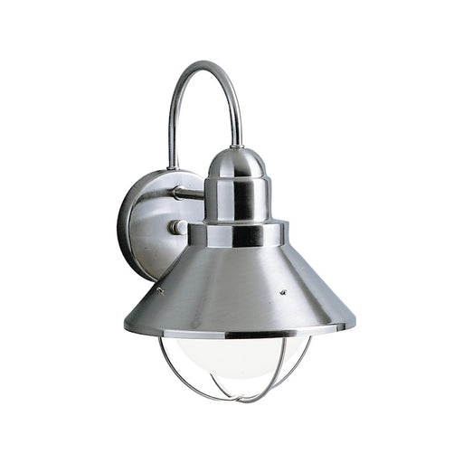 Kichler Seaside 1-Light Outdoor Wall Lantern | Rustic Brushed Nickel Aluminum | Entryway & Patio | 10.25 x 14.25 x 11.75 in | Model 9023NI