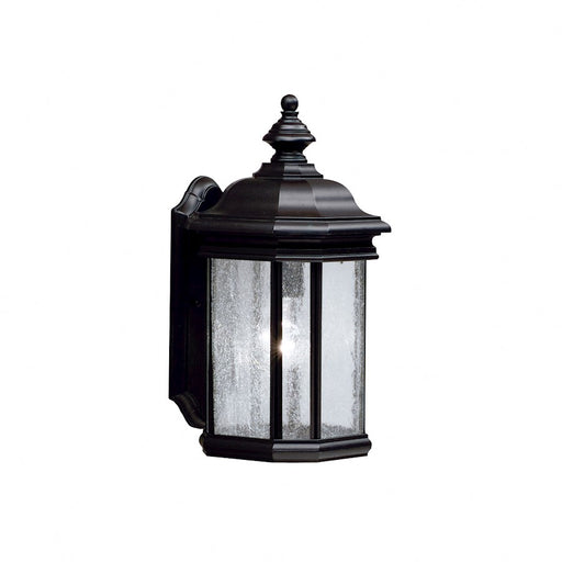 Kichler Kirkwood 17in 1-Light Outdoor Wall Sconce | Transitional Black and Clear Seeded Glass | Covered Porch & Entryway | 8.5 x 17 in | Model 9029BK
