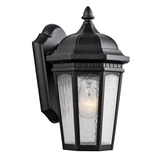Kichler Courtyard 6in 1-Light Outdoor Wall Lantern | Traditional Textured Black and Clear Seeded Glass | Covered Patio & Entryway | Model 9032BKT