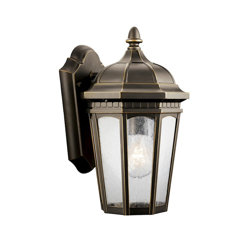 Kichler Courtyard 1-Light Outdoor Wall Lantern | Traditional Rubbed Bronze and Clear Seeded Glass | Covered Patios & Porches | Model 9032RZ