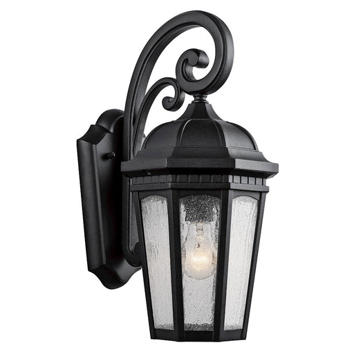 Kichler Courtyard 8in 1-Light Outdoor Wall Sconce | Traditional Textured Black and Clear Seeded Glass | Covered Patio & Entryway | Model 9033BKT