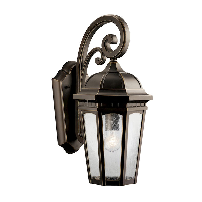 Kichler Courtyard 8in 1-Light Outdoor Wall Sconce | Traditional Rubbed Bronze and Clear Seeded Glass | Covered Patio & Entryway | Model 9033RZ