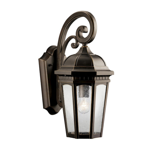 Kichler Courtyard 8in 1-Light Outdoor Wall Sconce | Traditional Rubbed Bronze and Clear Seeded Glass | Covered Patio & Entryway | Model 9033RZ
