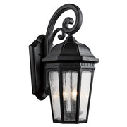 Kichler Courtyard 22in 3-Light Outdoor Wall Sconce | Traditional Textured Black and Clear Seeded Glass | Covered Porch & Patio | Model 9034BKT