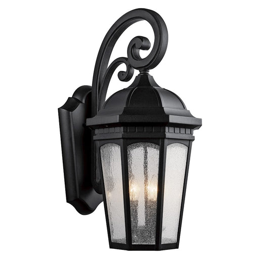 Kichler Courtyard 26in 3-Light Outdoor Wall Lantern | Traditional Textured Black and Clear Seeded Glass | Covered Patio & Entryway | Model 9035BKT