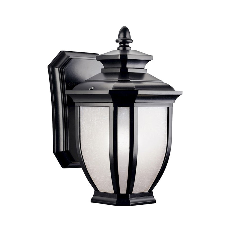 Kichler Salisbury 6in 1-Light Outdoor Wall Sconce | Transitional Black and White Linen Glass | Porch & Entryway | 6 x 10.25 in | Model 9039BK
