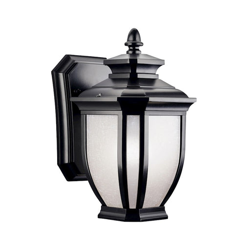 Kichler Salisbury 6in 1-Light Outdoor Wall Sconce | Transitional Black and White Linen Glass | Porch & Entryway | 6 x 10.25 in | Model 9039BK