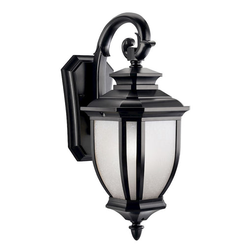 Kichler Salisbury 20in 1-Light Outdoor Wall Sconce | Traditional Black and White Linen Glass | Porch & Patio Entry | 8 x 19.5 in | Model 9040BK