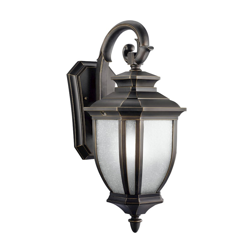 Kichler Salisbury 20in 1-Light Outdoor Wall Sconce | Traditional Rubbed Bronze and White Linen Glass | Covered Patios & Entryways | Model 9040RZ