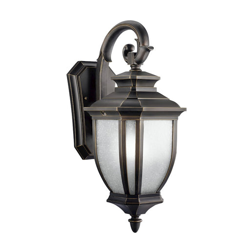 Kichler Salisbury 20in 1-Light Outdoor Wall Sconce | Traditional Rubbed Bronze and White Linen Glass | Covered Patios & Entryways | Model 9040RZ