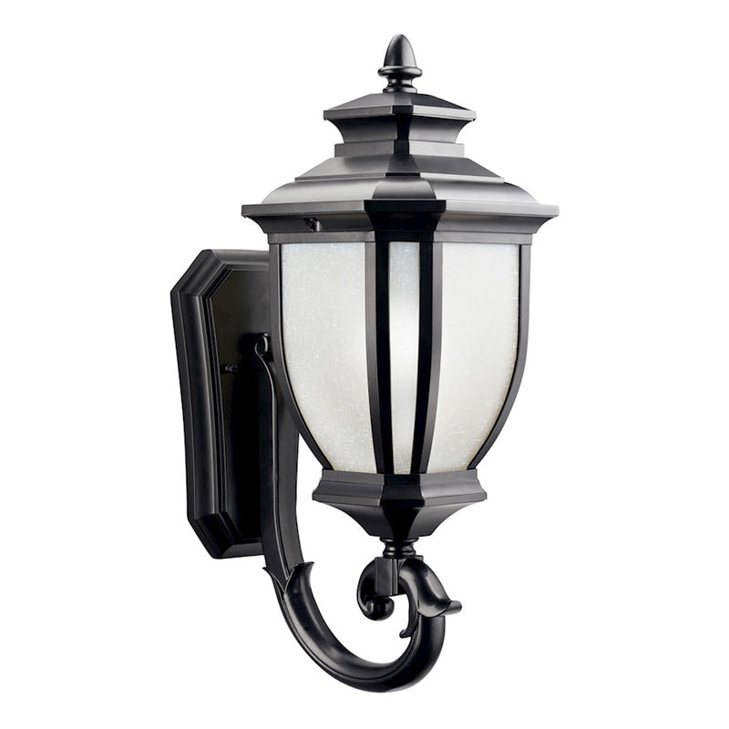 Kichler Salisbury 8in 1-Light Outdoor Wall Lantern | Transitional Black and White Linen Glass | Entryway & Covered Patio | 8 x 19.25 in | Model 9041BK