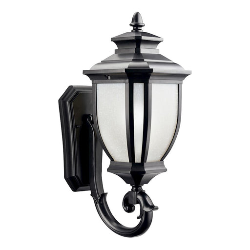 Kichler Salisbury 8in 1-Light Outdoor Wall Lantern | Transitional Black and White Linen Glass | Entryway & Covered Patio | 8 x 19.25 in | Model 9041BK