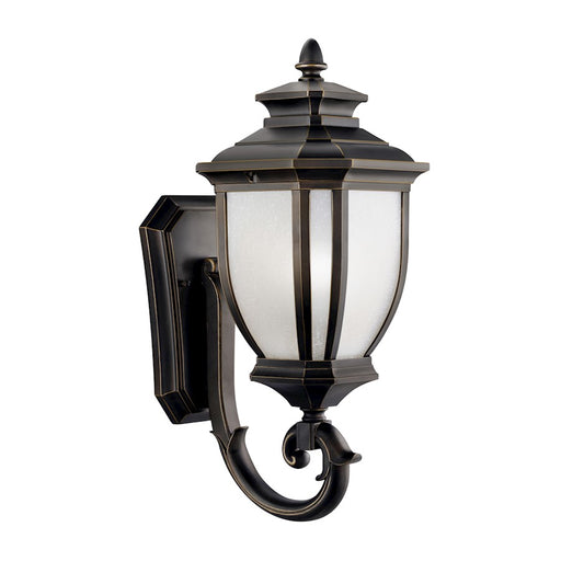 Kichler Salisbury 8in 1-Light Outdoor Wall Lantern | Transitional Rubbed Bronze and White Linen Glass | Covered Patio & Entryway | Model 9041RZ