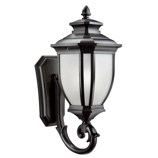 Kichler Salisbury 1-Light Outdoor Wall Lantern | Transitional Black Cast Aluminum and White Linen Glass | Entryway & Covered Porch | Model 9042BK