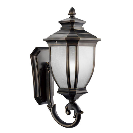 Kichler Salisbury 24in 1-Light Outdoor Wall Lantern | Transitional Rubbed Bronze and White Linen Glass | Covered Patio & Entryway | Model 9042RZ