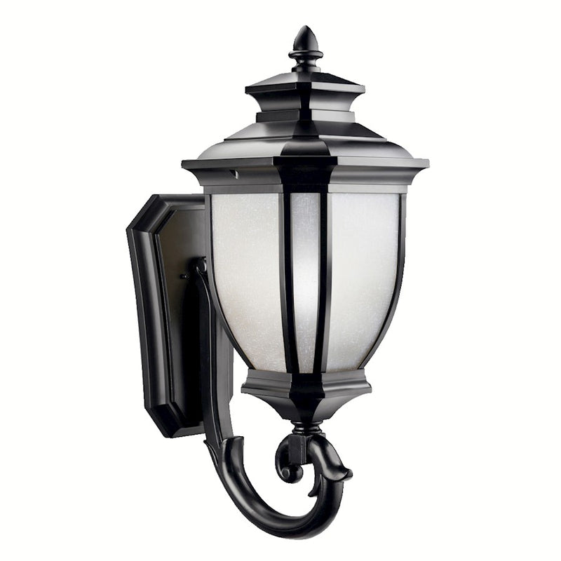 Kichler Salisbury 12in 1-Light Outdoor Wall Lantern | Transitional Black Cast Aluminum & White Linen Glass | Entryway & Covered Patio | Model 9043BK