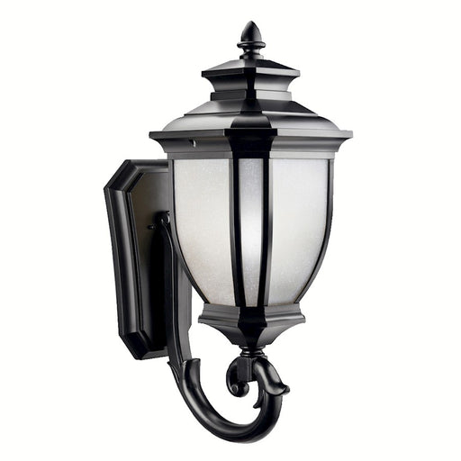 Kichler Salisbury 12in 1-Light Outdoor Wall Lantern | Transitional Black Cast Aluminum & White Linen Glass | Entryway & Covered Patio | Model 9043BK