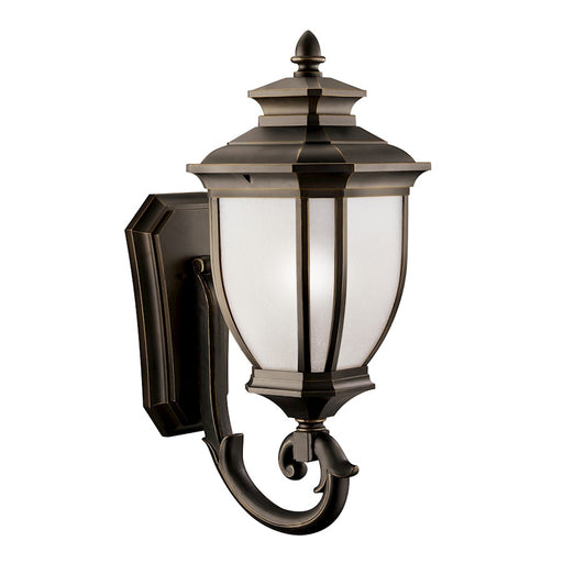 Kichler Salisbury 29in 1-Light Outdoor Wall Lantern | Traditional Rubbed Bronze and White Linen Glass | Entryway & Covered Patio | Model 9043RZ