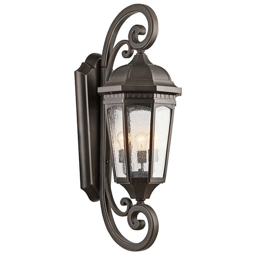 Kichler Courtyard 40in 3-Light Outdoor Wall Lantern | Traditional Rubbed Bronze and Clear Seeded Glass | Patio & Porch | Model 9060RZ
