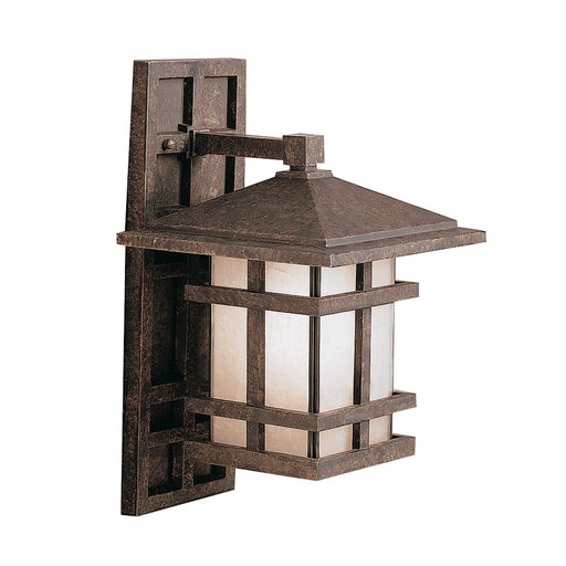 Kichler Cross Creek 1-Light Outdoor Wall Lantern | Aged Bronze Cast Aluminum & Textured Linen Seeded Glass | Covered Patio & Entryway | Model 9130AGZ