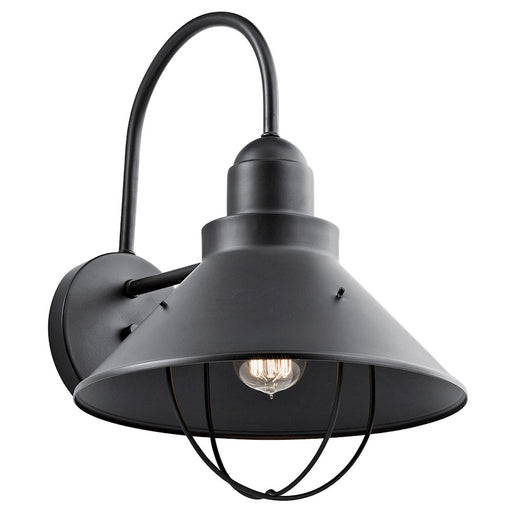 Kichler Seaside 12in 1-Light Outdoor Wall Lantern | Rustic Black Aluminum | Porch & Entryway | 12 x 16.5 in | Model 9142BK