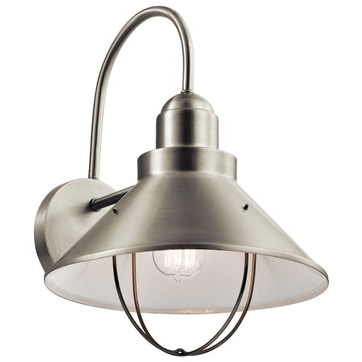 Kichler Seaside 12in 1-Light Outdoor Wall Lantern | Rustic Brushed Nickel Aluminum | Entryway & Patio | 12 x 16.5 x 13.5 in | Model 9142NI