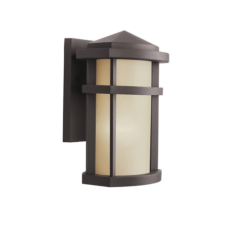 Kichler Lantana 10in 1-Light Outdoor Wall Sconce | Contemporary Architectural Bronze and Light Umber Glass | Entryway & Covered Patio | Model 9166AZ