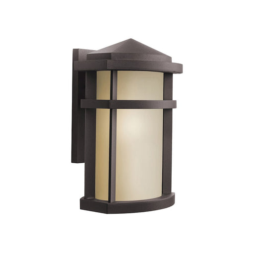 Kichler Lantana 9in 1-Light Outdoor Wall Sconce | Contemporary Architectural Bronze and Light Umber Glass | Entryway & Covered Patio | Model 9167AZ