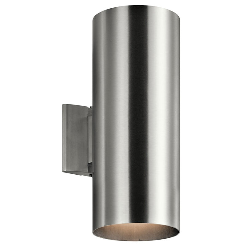 Kichler 9246BA 15in 2-Light Outdoor Wall Sconce | Contemporary Brushed Aluminum | Covered Patio & Entryway | 6 x 15 x 8.5 in | Model 9246BA