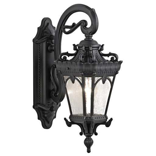 Kichler Tournai 8in 1-Light Outdoor Wall Sconce | Textured Black and Clear Seeded Glass | Covered Patios & Entryways | 8 x 18 x 11 in | Model 9356BKT