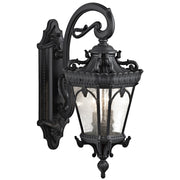 Kichler Tournai 24in 2-Light Outdoor Wall Sconce | Traditional Textured Black and Clear Seeded Glass | Covered Patios & Entryways | Model 9357BKT