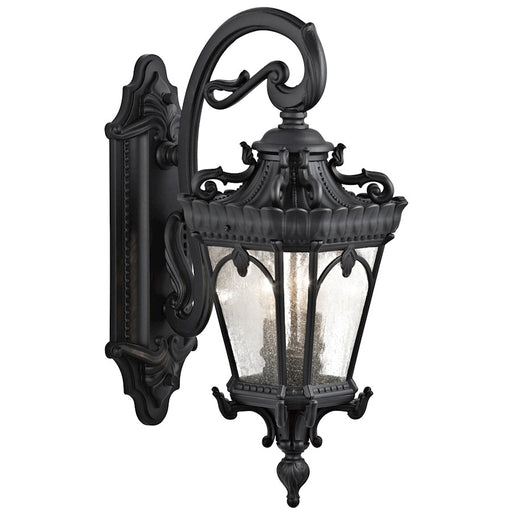 Kichler Tournai 24in 2-Light Outdoor Wall Sconce | Traditional Textured Black and Clear Seeded Glass | Covered Patios & Entryways | Model 9357BKT