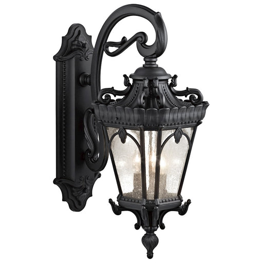 Kichler Tournai 29in 3-Light Outdoor Wall Sconce | Traditional Textured Black and Clear Seeded Glass | Covered Patio & Entry | Model 9358BKT