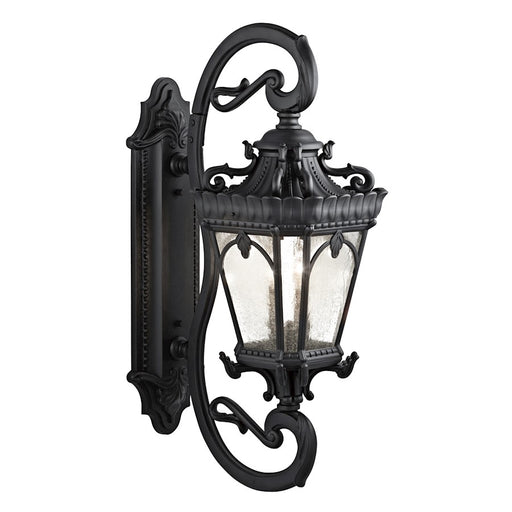 Kichler Tournai 14in 4-Light Outdoor Wall Sconce | Traditional Textured Black and Clear Seeded Glass | Covered Patio & Entryway | Model 9359BKT