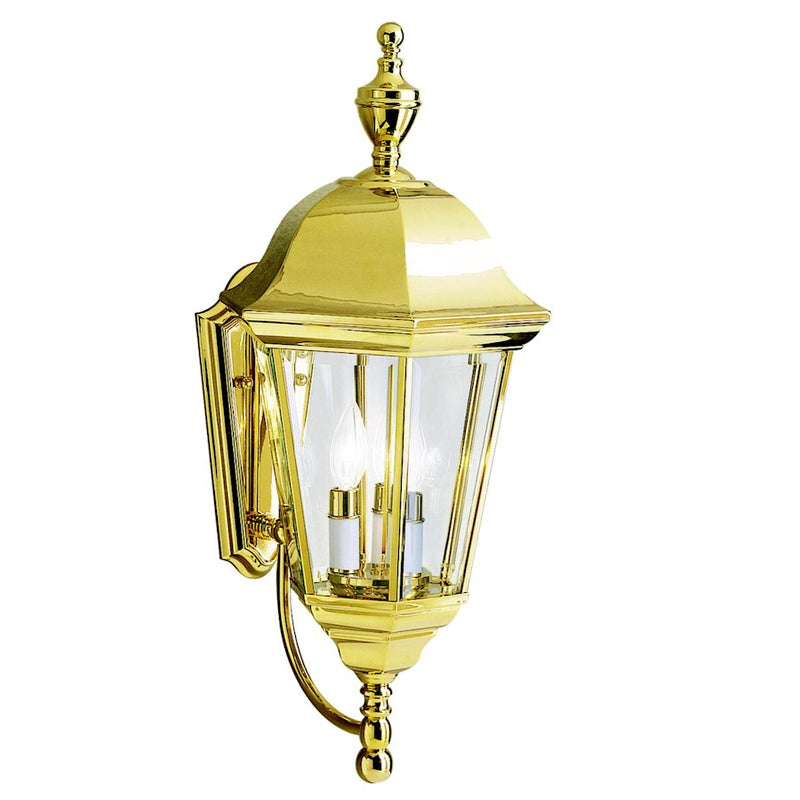 Kichler Grove Mill 24in 3-Light Outdoor Wall Sconce | Traditional Polished Brass and Clear Beveled Glass | Covered Porch & Entryway | Model 9489PB