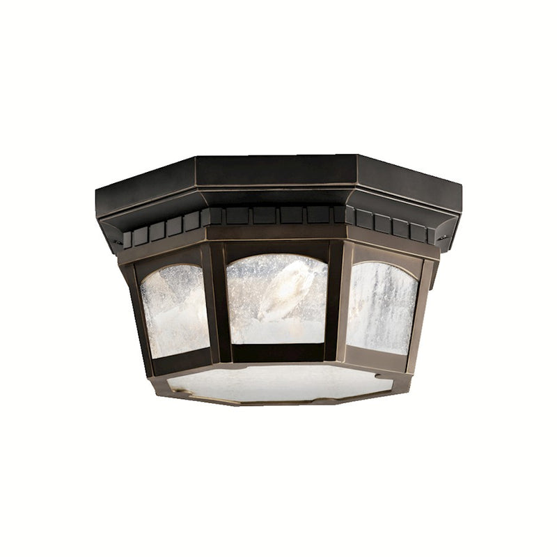 Kichler Courtyard 12in 3-Light Outdoor Flush Mount | Traditional Rubbed Bronze and Clear Seeded Glass | Covered Patios & Porches | Model 9538RZ