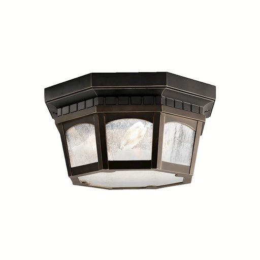 Kichler Courtyard 12in 3-Light Outdoor Flush Mount | Traditional Rubbed Bronze and Clear Seeded Glass | Covered Patios & Porches | Model 9538RZ
