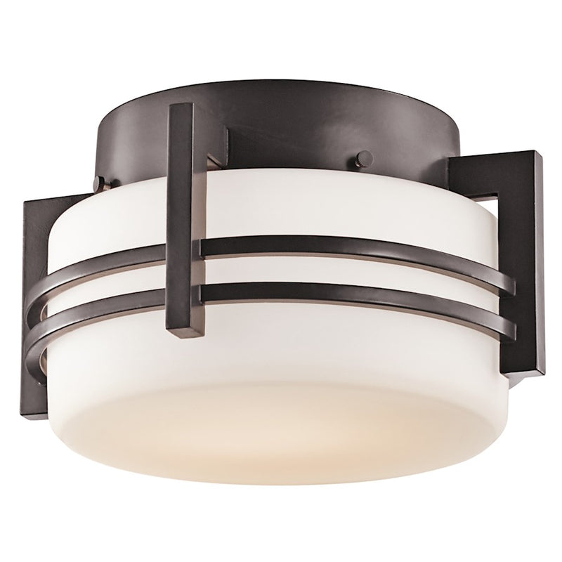 Kichler Pacific Edge 10in 1-Light Outdoor Flush Mount | Transitional Architectural Bronze and Satin Etched Opal Glass | Covered Patios | Model 9557AZ