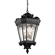 Kichler Tournai 26in 8-Light Outdoor Pendant | Textured Black Aluminum and Clear Seeded Glass | Covered Patio & Porch | Model 9568BKT