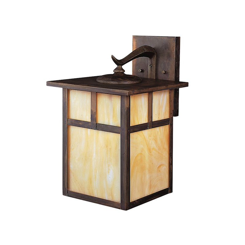 Kichler Alameda 9in 1-Light Outdoor Wall Sconce | Arts & Crafts Canyon View and Honey Opalescent Glass | Covered Patio & Entryway | Model 9652CV