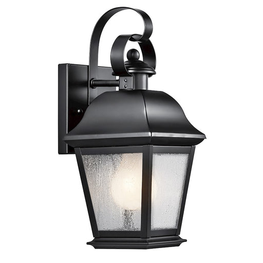 Kichler Mount Vernon 12in 1-Light Outdoor Wall Sconce | Traditional Black and Clear Seeded Glass | Covered Patio & Entryway | Model 9707BK