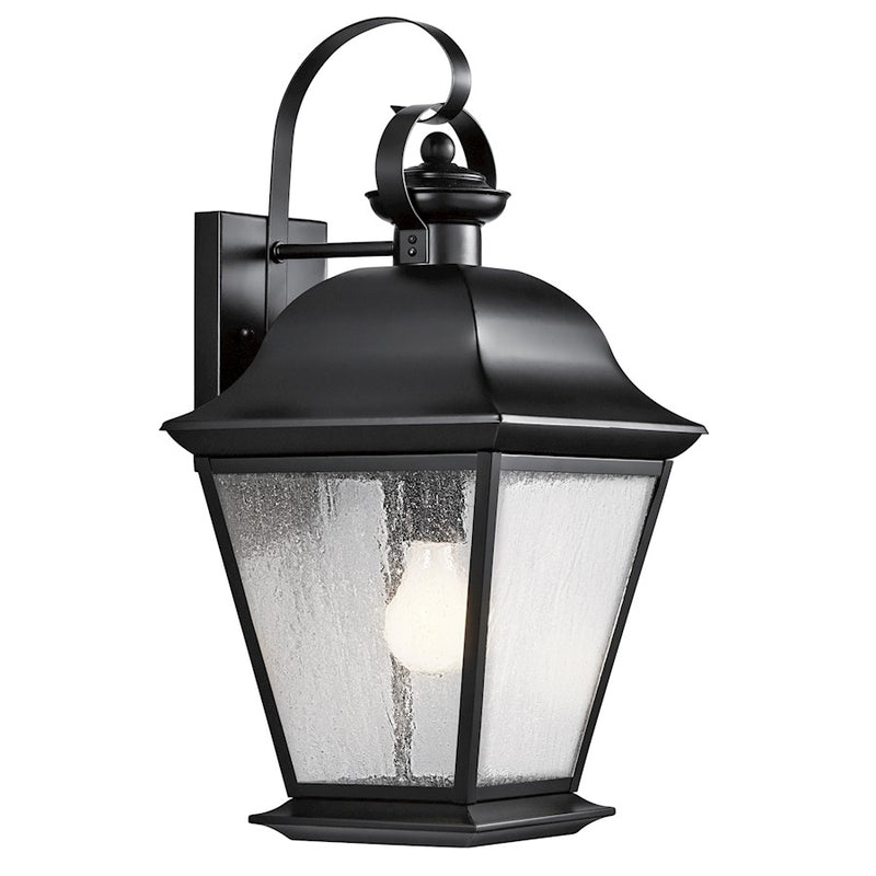Kichler Mount Vernon 20in 1-Light Outdoor Wall Sconce | Traditional Black and Clear Seeded Glass | Covered Patio & Entryway | Model 9709BK